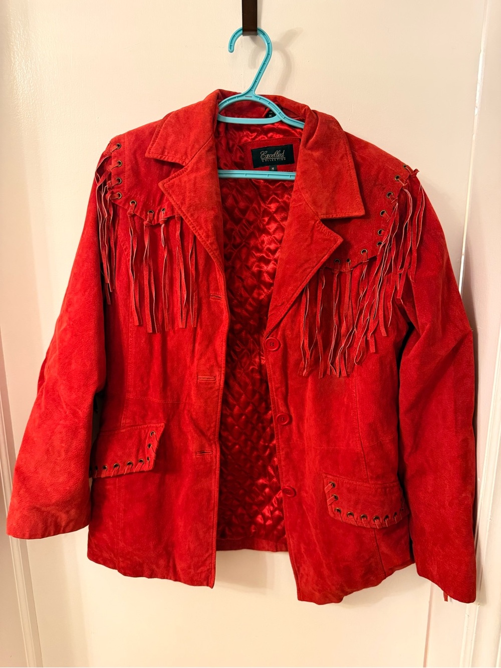 Red Suede Fringe Leather Jacket - Excelled Collection